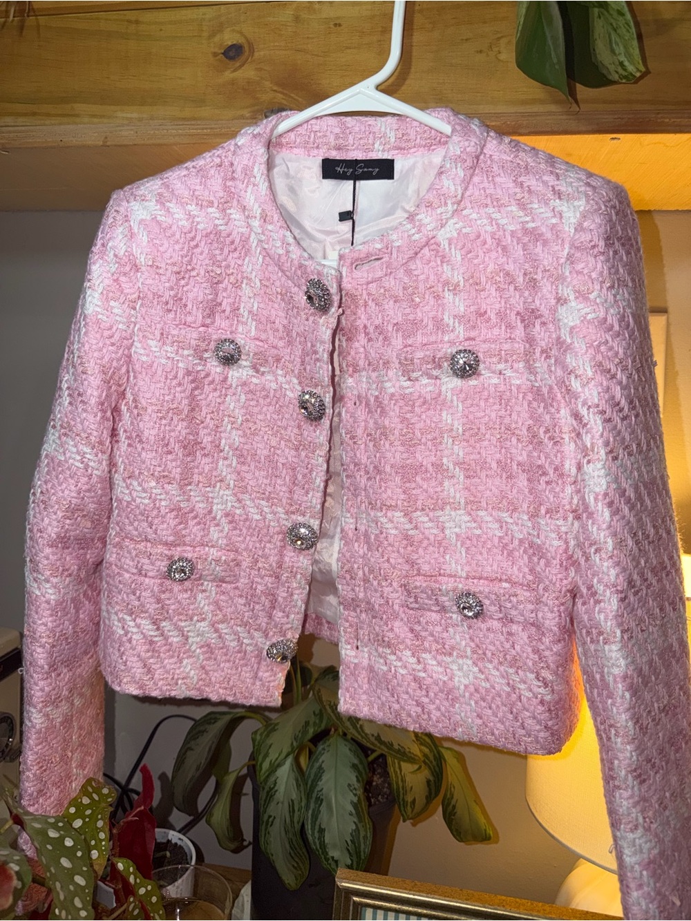 Hey Sammy ( Size L ) Pink Tweed Cropped Jacket